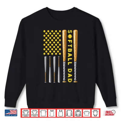 Sweatshirt Mens Softball Dad America US Flag Dad Men Patriotic Fathers Day Shirt