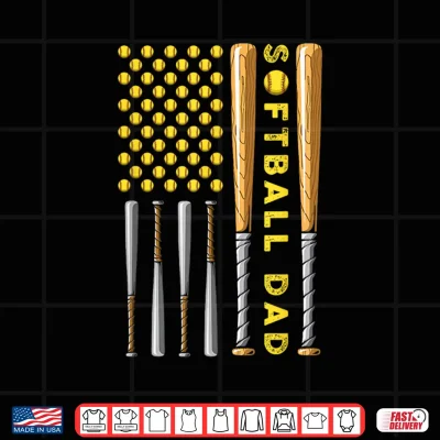 Design Mens Softball Dad America US Flag Dad Men Patriotic Fathers Day Shirt