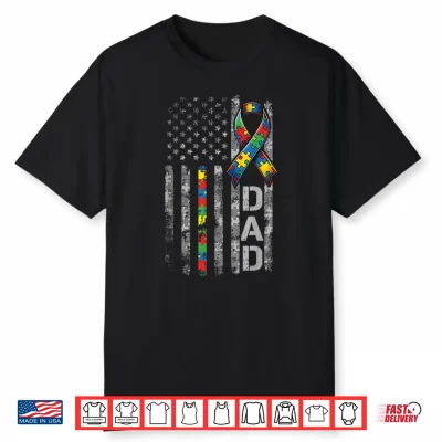 Autism Awareness Dad Usa Flag Fathers Day Daddy Men Gifts Shirt