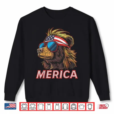 Sweatshirt Bear Funny 4th of July American Flag Fathers Day Shirt