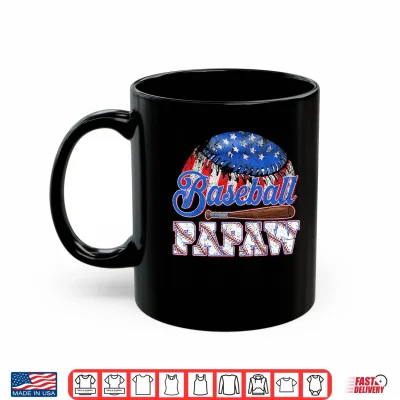 Mug Baseball Papaw USA Flag Fathers Day Game Day Men Daddy Shirt
