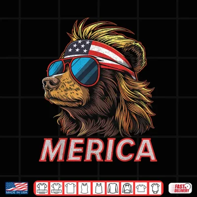 Design Bear Funny 4th of July American Flag Fathers Day Shirt