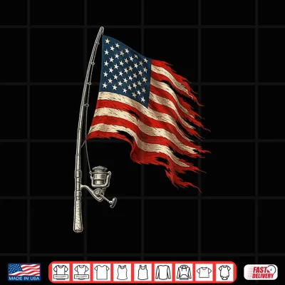 Design Fishing American Flag Fisherman Patriotic Day 4th of July Shirt