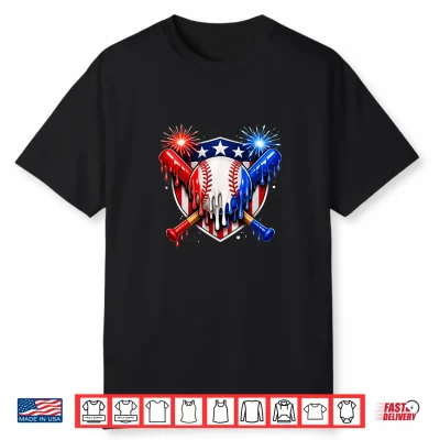 Patriotic Usa Flag Freedom Baseball Ice Cream Drip Youth Boy Shirt