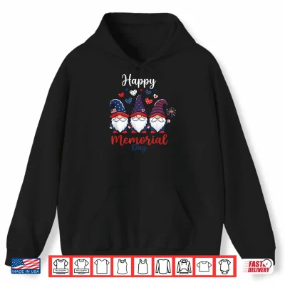 Hoodie Patriotic Gnome Tshirt Women USA Flag Happy Memorial Day Shirt