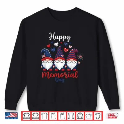 Sweatshirt Patriotic Gnome Tshirt Women USA Flag Happy Memorial Day Shirt