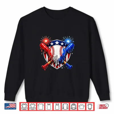 Sweatshirt Patriotic USA Flag Freedom Baseball Ice Cream Drip Youth Boy Shirt