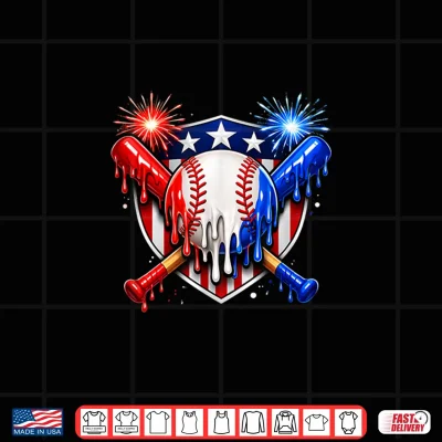 Design Patriotic USA Flag Freedom Baseball Ice Cream Drip Youth Boy Shirt
