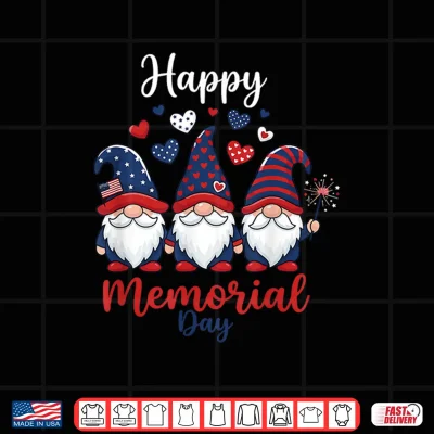 Design Patriotic Gnome Tshirt Women USA Flag Happy Memorial Day Shirt
