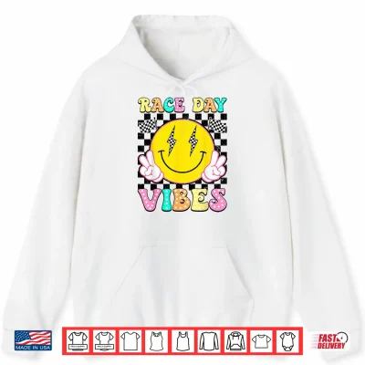 Hoodie Race Day Vibes Checkered Flag Happy Face Car Racing Racer Shirt