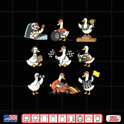 Design Track Day Race Car Silly Goose Vintage Racing Checkered Flag Shirt