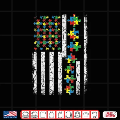 Design US American Flag with Puzzles for Autism Day Shirt