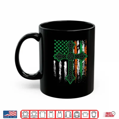 Mug Celtic Cross Irish American Flag St. Patricks Day on Back Shirt