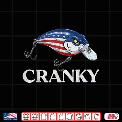 Design Cranky USA Flag Funny Crankbait Fishing Lure Fathers Day Shirt