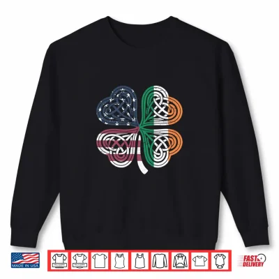 Sweatshirt Irish american St Patricks day celtic clover Usa flag Shirt
