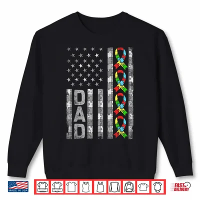Sweatshirt Men Autism Awareness Dad USA Flag Fathers Day Shirt