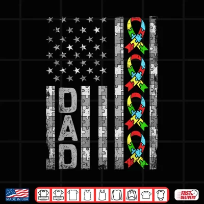 Design Men Autism Awareness Dad USA Flag Fathers Day Shirt