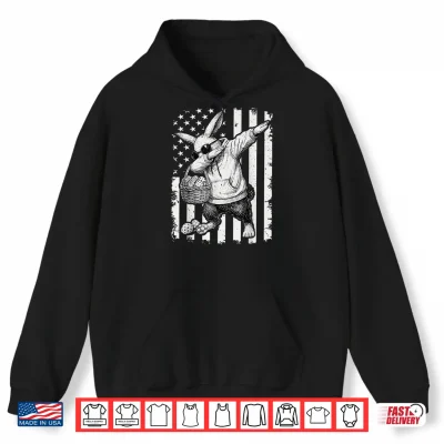 Hoodie Retro American Flag Bunny Dabbing Easter Day Men Women Kids Shirt