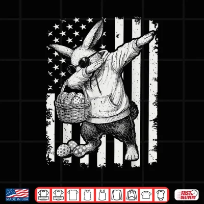 Design Retro American Flag Bunny Dabbing Easter Day Men Women Kids Shirt