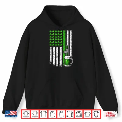 Hoodie Shamrock Beer America Flag St Patricks Day for Men St Pattys Shirt