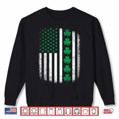 Sweatshirt Retro US American Flag with Shamrocks for St Patricks Day Shirt