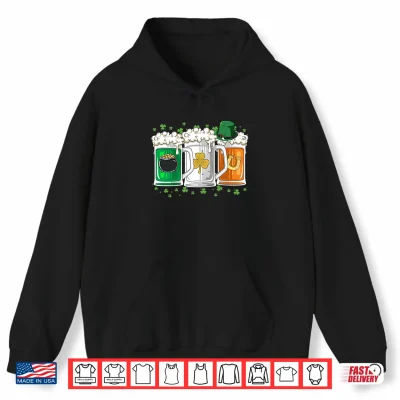 Hoodie St Patricks Day Beer Irish Flag Leprechaun Shamrock Men Shirt