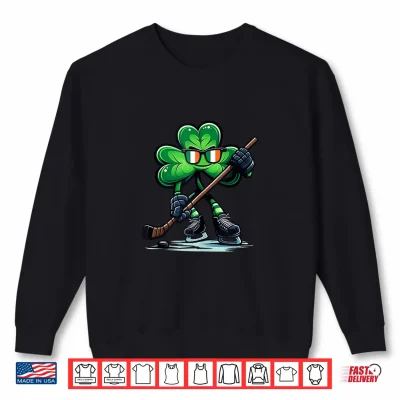 Sweatshirt St Patricks Day Ice Hockey Shamrock Sunglasses Ireland Flag Shirt