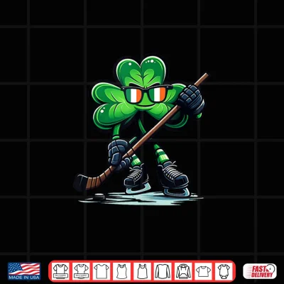 Design St Patricks Day Ice Hockey Shamrock Sunglasses Ireland Flag Shirt