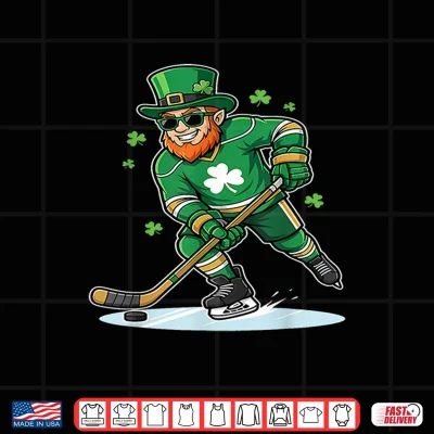 Design St Patricks Day Ice Hockey US Flag Saint Paddys Men Boys Kid Shirt