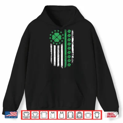 Hoodie US American Flag Design with Shamrocks for Saint Paddy s Day Shirt