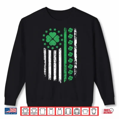 Sweatshirt US American Flag Design with Shamrocks for Saint Paddy s Day Shirt