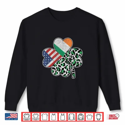 Sweatshirt American Flag Irish Shamrock Leopard Print St Patricks Day Shirt