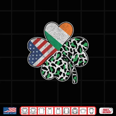 Design American Flag Irish Shamrock Leopard Print St Patricks Day Shirt