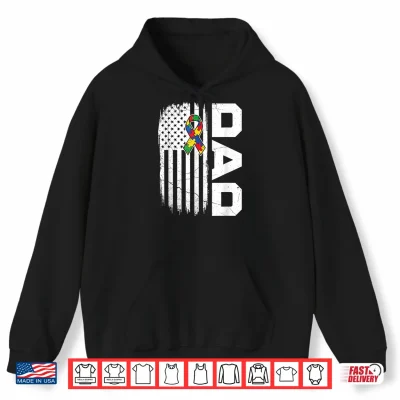 Hoodie Autism Dad Awareness USA Flag Fathers Day Shirt