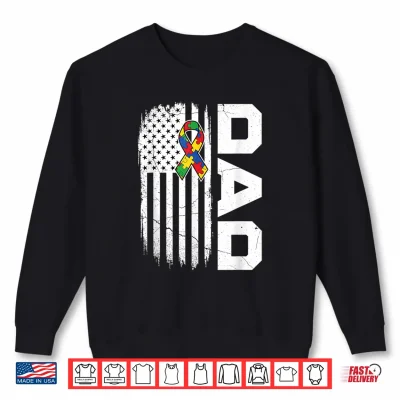 Sweatshirt Autism Dad Awareness USA Flag Fathers Day Shirt