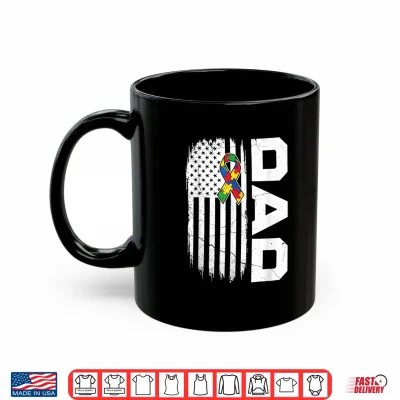 Mug Autism Dad Awareness USA Flag Fathers Day Shirt