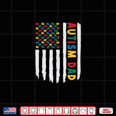 Design Autism Awareness Day Dad Autistic Boy Girl US Flag Parents Shirt