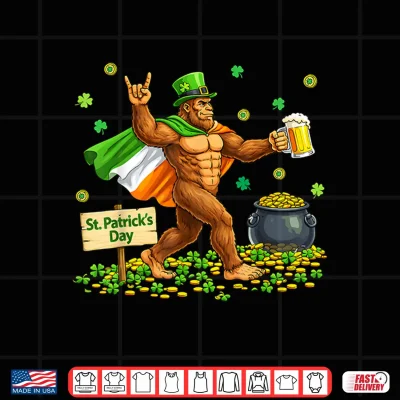 Design Bigfoot St Patricks Day Irish Flag Cape Beer Rock Sasquatch Shirt