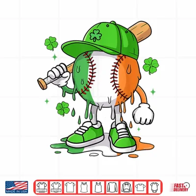 Design Boys St Patricks Day Irish Flag Kids Baseball Ice Cream Drip Shirt