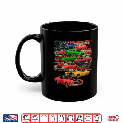 Mug Muscle Cars Classic Car Guy American Flag Fathers Day Dad Shirt