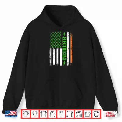 Hoodie Patriotic Electrician American Flag Shamrock St Patricks Day Shirt