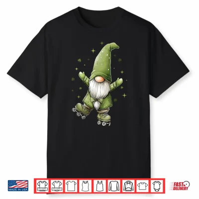 Roller Skating Skater St. Patricks Day Roller Skates Gnome Shirt
