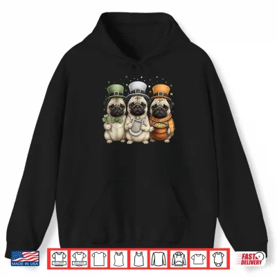 Hoodie Pug Leprechaun Shamrock St. Patricks Day Pattys Day Ireland Shirt