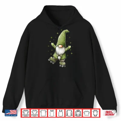 Hoodie Roller Skating Skater St. Patricks Day Roller Skates Gnome Shirt