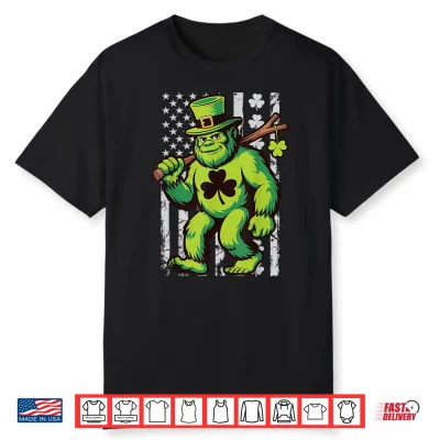 St Patricks Day Bigfoot American Flag Usa Shamrocks Vintage Shirt