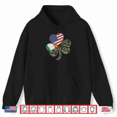 Hoodie St Patricks Day Irish American Flag Camouflage Shamrock Camo Shirt