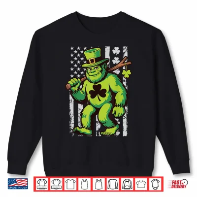 Sweatshirt St Patricks Day Bigfoot American Flag USA Shamrocks Vintage Shirt