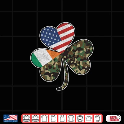 Design St Patricks Day Irish American Flag Camouflage Shamrock Camo Shirt
