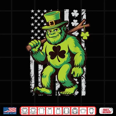 Design St Patricks Day Bigfoot American Flag USA Shamrocks Vintage Shirt