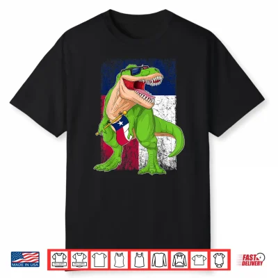 Texas Independence Day T Rex Dinosaur Texan Flag Boys Kids Shirt